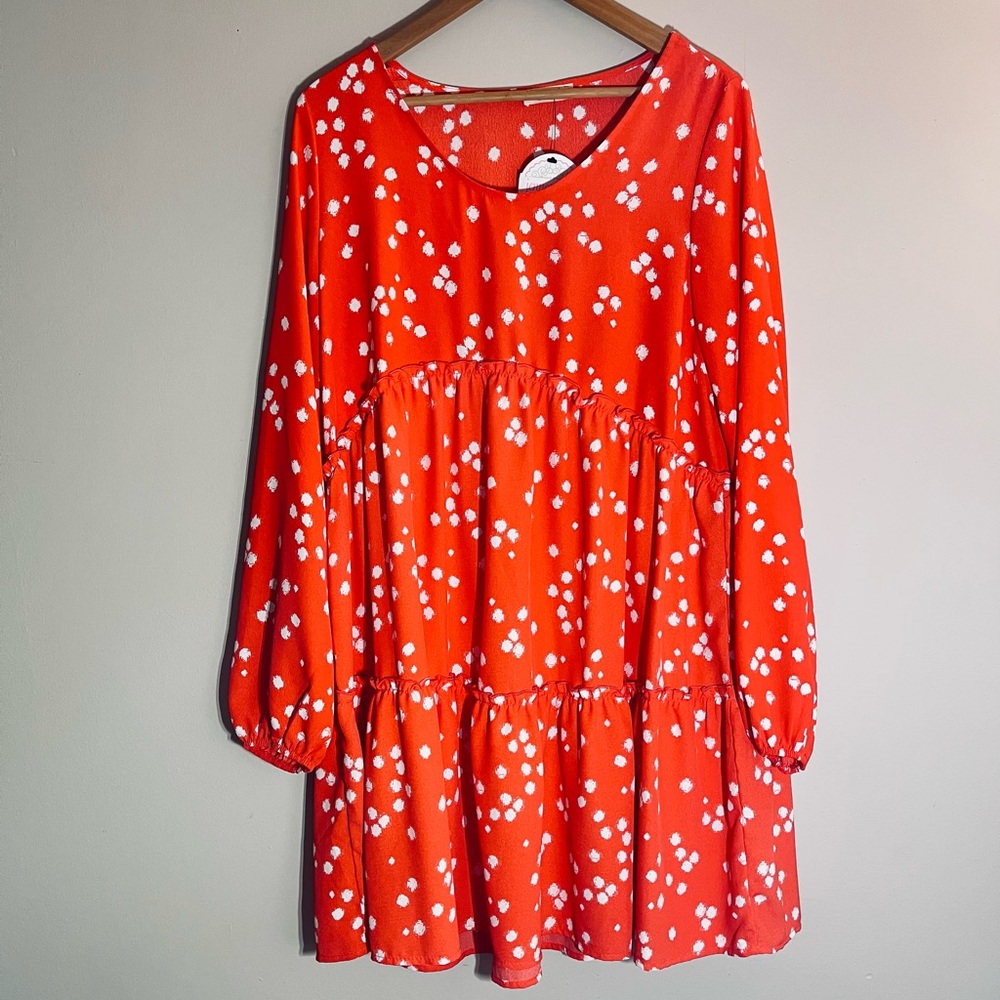 Red White Dot Tiered Babydoll Dress